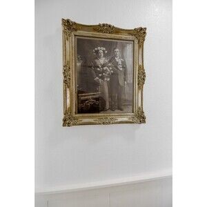 Antique Wedding Photo with Hand Painted Accents Couple Portrait Frame Vintage